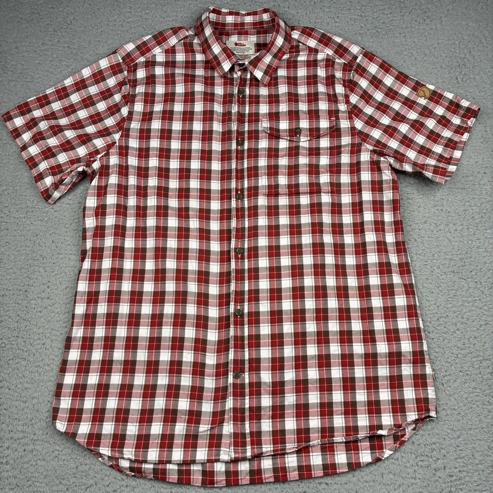 Fjallraven Singi Short Sleeve Shirt Men's Large Red Plaid Comfort Fit Hiking